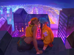 Rooftop Rendezvous Night Cityscape Wallpaper