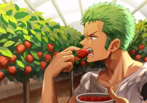 Roronoa Zoro Pfp Eating Strawberries Wallpaper