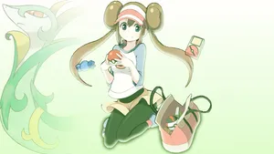 Rosa Holding A Pokeball Serperior Wallpaper
