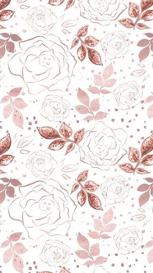 Rose Gold Ipad Outline Roses And Leaves Wallpaper