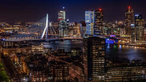 Rotterdam Night Skyline Erasmus Bridge Wallpaper