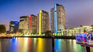 Rotterdam Nighttime Waterfront Skyline Wallpaper