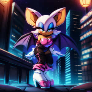 Rougethe Bat Nighttime Cityscape Wallpaper