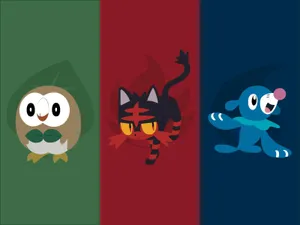 Rowlet Litten Popplio Color Bars Wallpaper