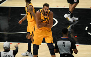 Rudy Gobert Yellow Black Jazz Jersey Wallpaper