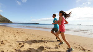 Running Girl And Boy In Beach Wallpaper