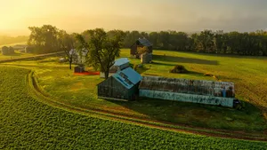 Rural Farmland With Barns Wallpaper