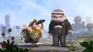 Russel Looking Through Binoculars With Carl In Up Movie Wallpaper