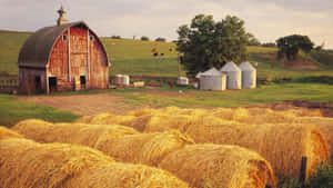 Rustic Barn And Hay Bales Wallpaper