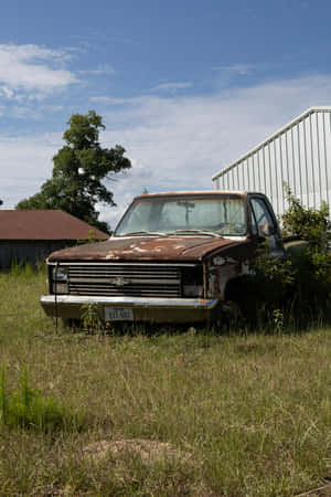 Rustic Brown Truckin Green Field Wallpaper