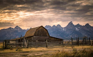 Rustic Cabin Mountain Backdrop Wallpaper