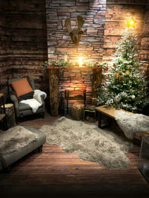 Rustic Christmas Fireplace Decor Wallpaper