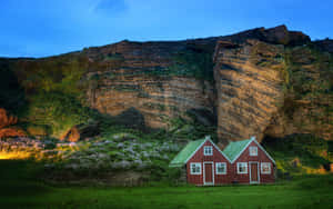 Rustic Cliffside Farmhouses Wallpaper