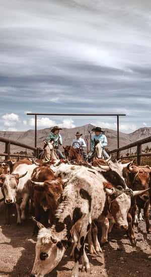 Rustic Cowboy Herding Cattle Wallpaper