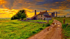 Rustic Farmhouseat Sunset Wallpaper