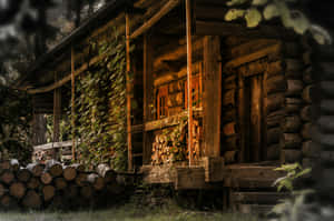 Rustic Log Cabinin Woods.jpg Wallpaper