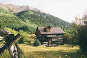 Rustic Mountain Log Cabin Wallpaper