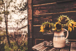 Rustic Sunflower Still Life Wallpaper