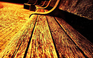 Rustic Yellow Bench On Wooden Floor Wallpaper