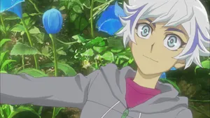 Ryoken Kogami Striking A Pose Against A Vibrant Digital Backdrop Wallpaper