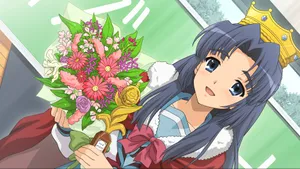 Ryoko Asakura Smiling In A Field Of Flowers Wallpaper