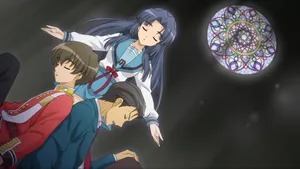 Ryoko Asakura Striking A Confident Pose In A Vivid Art Scene Wallpaper