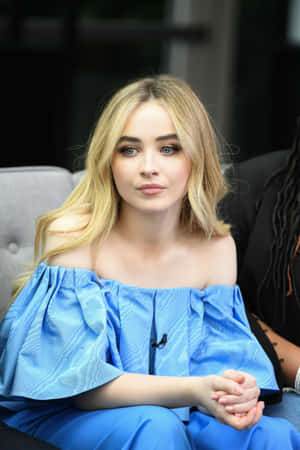 Sabrina Carpenter Blue Off Shoulder Dress Wallpaper