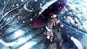 Sad Anime 4k Girl With Umbrella In Snow Wallpaper