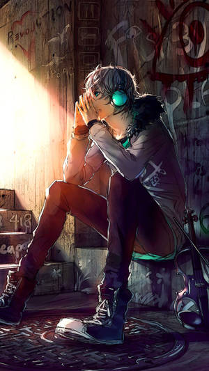 Sad Anime Boy Graffiti Wallpaper