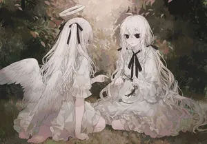 Sad Anime Girl Black And White With Friend Wallpaper