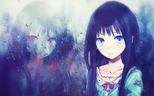 Sad Anime Girl Rain Reflection Wallpaper