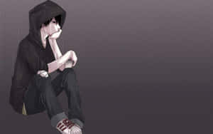 Sad Black Anime Boy Rain Wallpaper