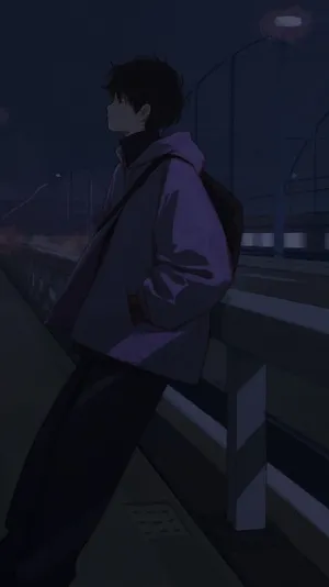 Sad Boy Anime Night Street Wallpaper