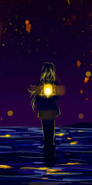 Sad Drawing With Lantern Wallpaper