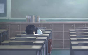 Sad Girl In Anime Classroom Wallpaper