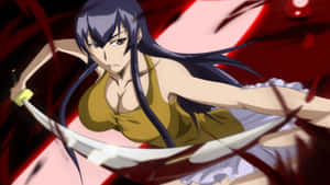 Saeko Busujima Fighting Zombies In Anime Style Art Wallpaper