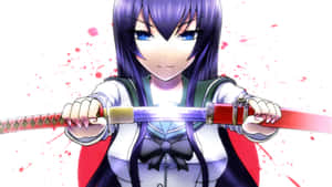 Saeko Busujima - Poised Warrior In Action Wallpaper