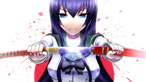 Saeko Busujima - Poised Warrior In Action Wallpaper