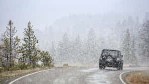 Safe Winter Driving On Snowy Road Wallpaper