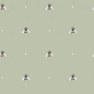 Sage Aesthetic With Bees Pattern Wallpaper