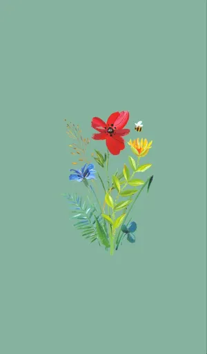 Sage Green Floral Artwork Wallpaper