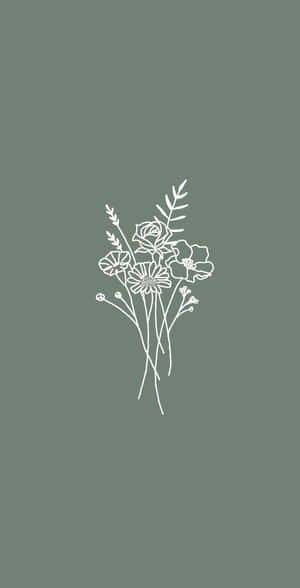 Sage Green Floral Illustration Wallpaper