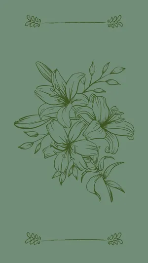 Sage Green Floral Illustration Wallpaper
