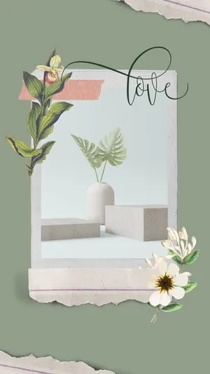 Sage Green Love Floral Artwork Wallpaper