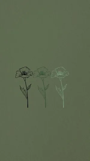 Sage Green Sketch Flowers Aesthetic Wallpaper