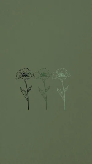 Sage Green Sketch Flowers Wallpaper