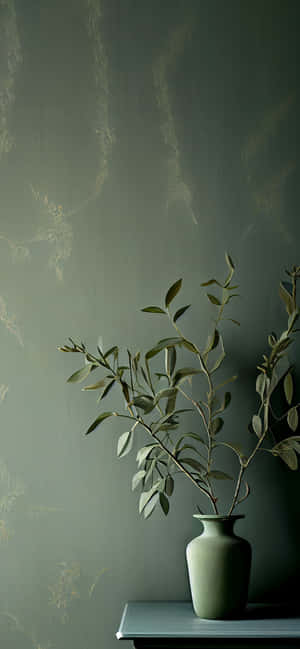 Sage Green Vaseand Foliage Wallpaper Wallpaper