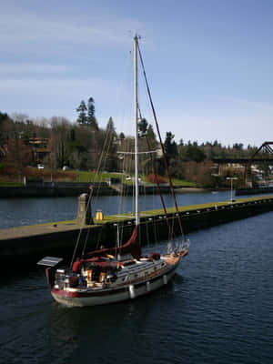 Sailboatat Ballard Locks Wallpaper