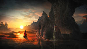 Sailing Near Fantasy Rock Wallpaper