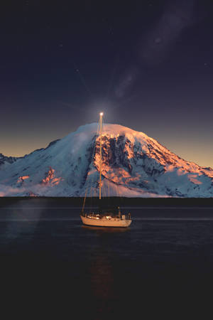 Sailing Near Snow Mountain Wallpaper